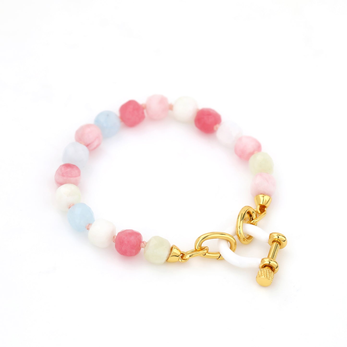 SEMI PRECIOUS BEADED BRACELET WITH HORSE SHOE LOCK