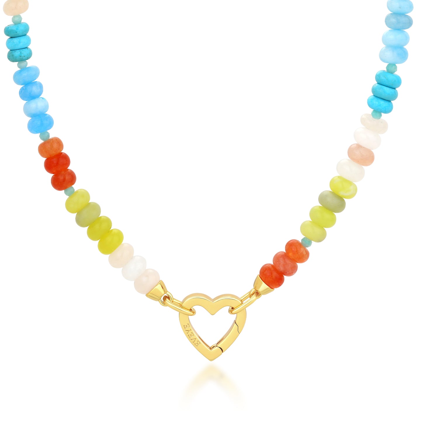 MULTI COLOR SEMI PRECIOUS BEAD NECKLACE WITH HEART LOCK