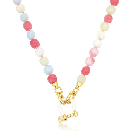 SEMI PRECIOUS BEADED NECKLACE WITH HORSE SHOE LOCK