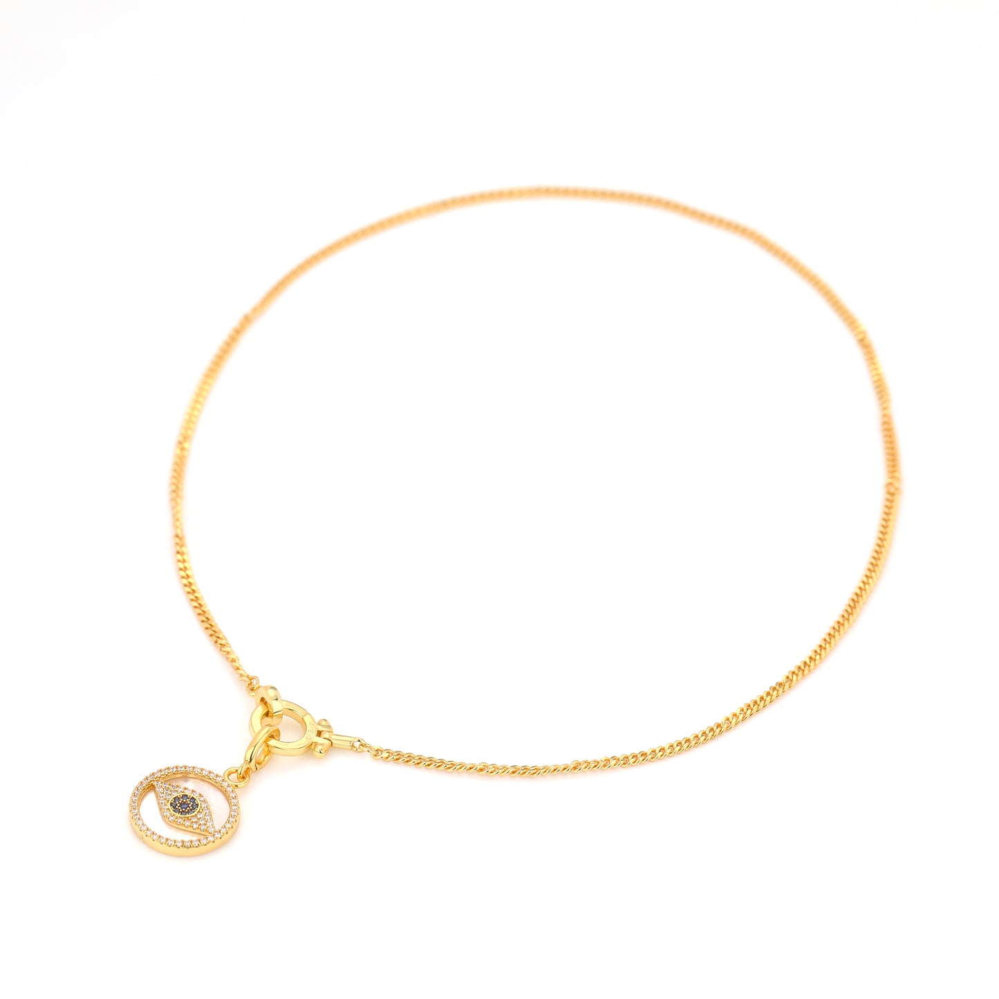 EVIL EYE NATURAL SHELL PENDANT NECKLACE
