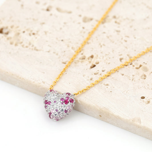 PINK STONE CRYSTAL PAVE HEART NECKLACE