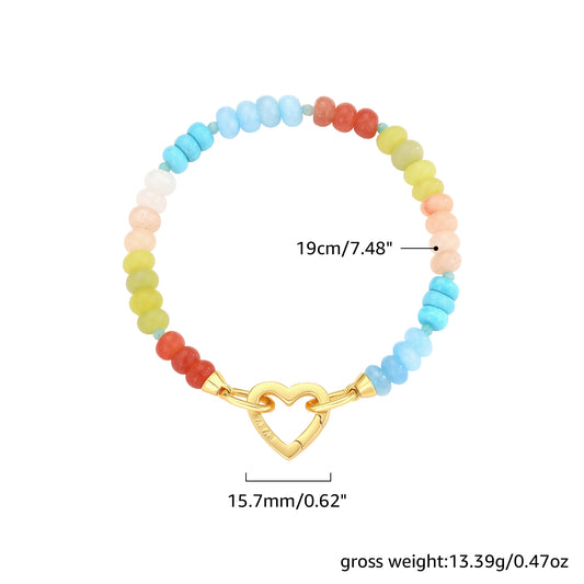 MULTI COLOR SEMI PRECIOUS BEAD BRACELET WITH HEART LOCK