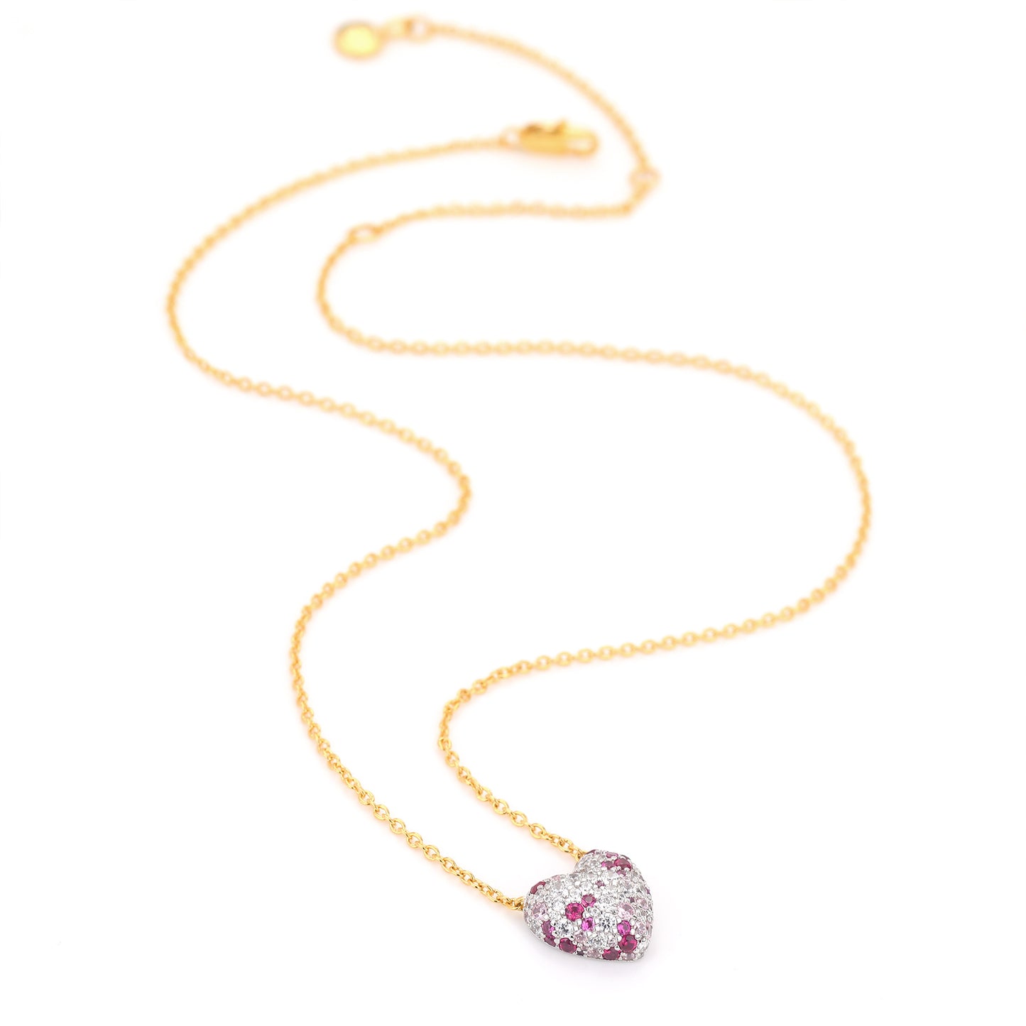 PINK STONE CRYSTAL PAVE HEART NECKLACE