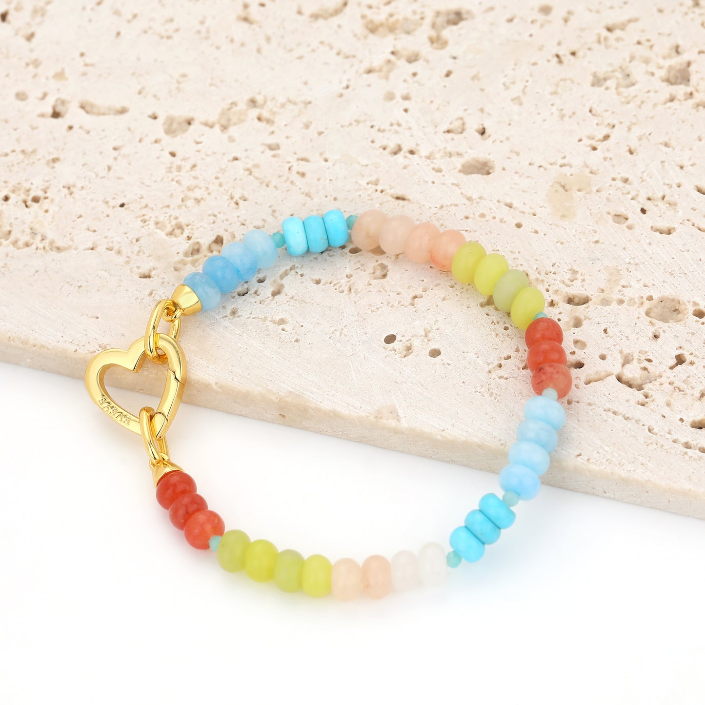MULTI COLOR SEMI PRECIOUS BEAD BRACELET WITH HEART LOCK
