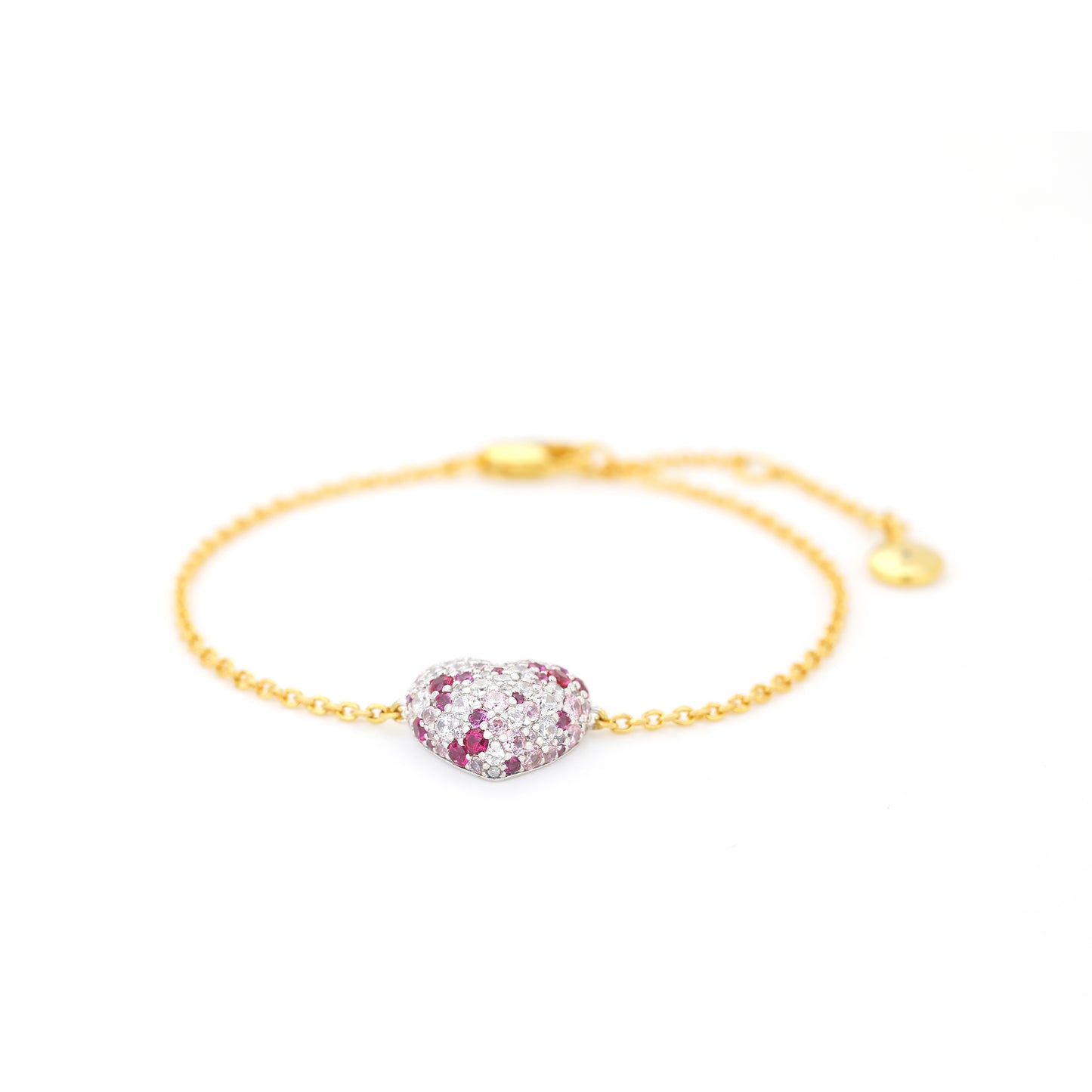 PINK STONE CRYSTAL PAVE HEART BRACELET