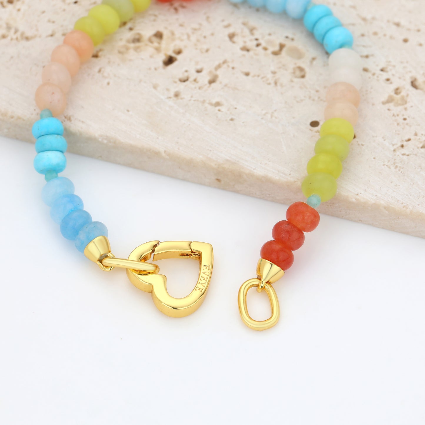 MULTI COLOR SEMI PRECIOUS BEAD BRACELET WITH HEART LOCK
