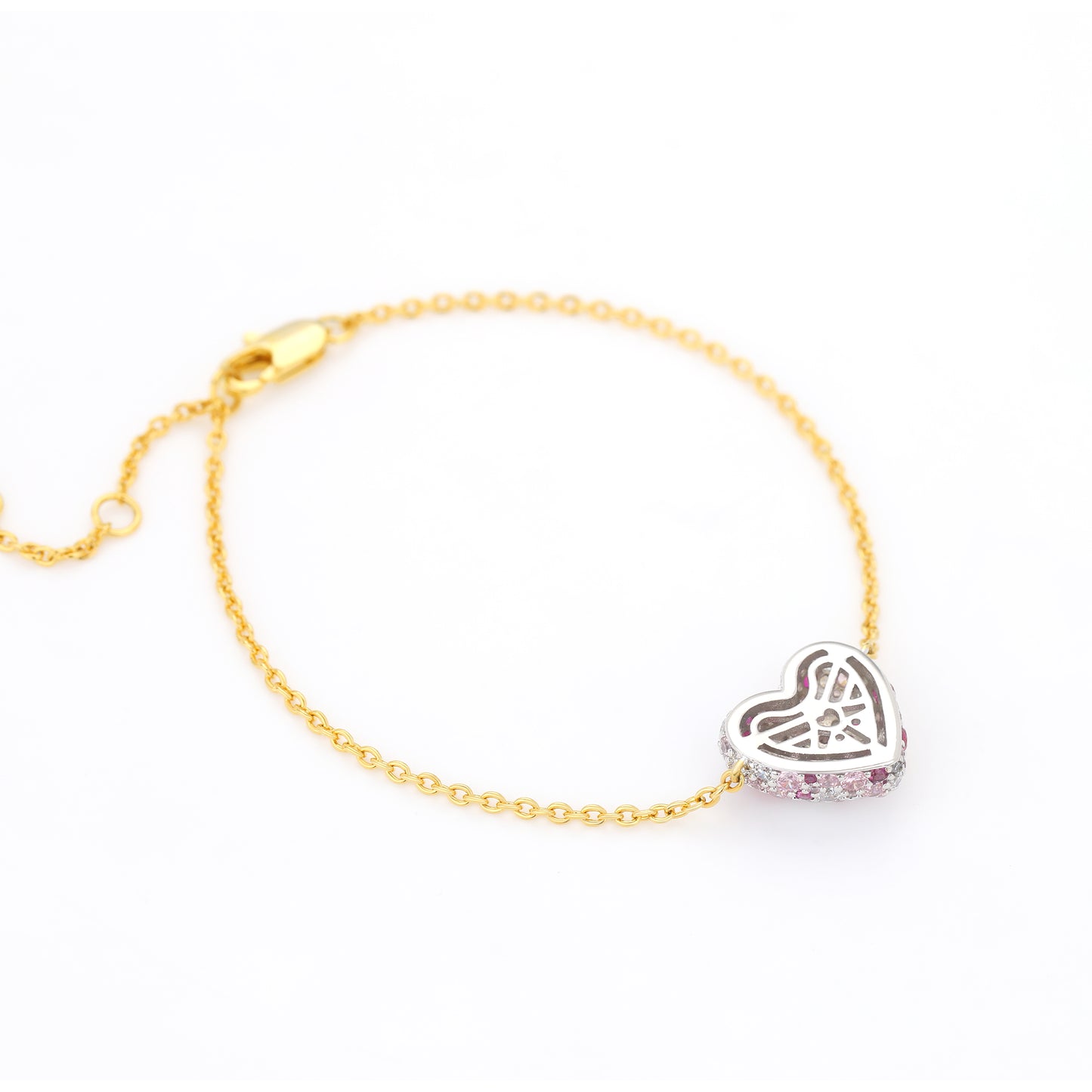 PINK STONE CRYSTAL PAVE HEART BRACELET