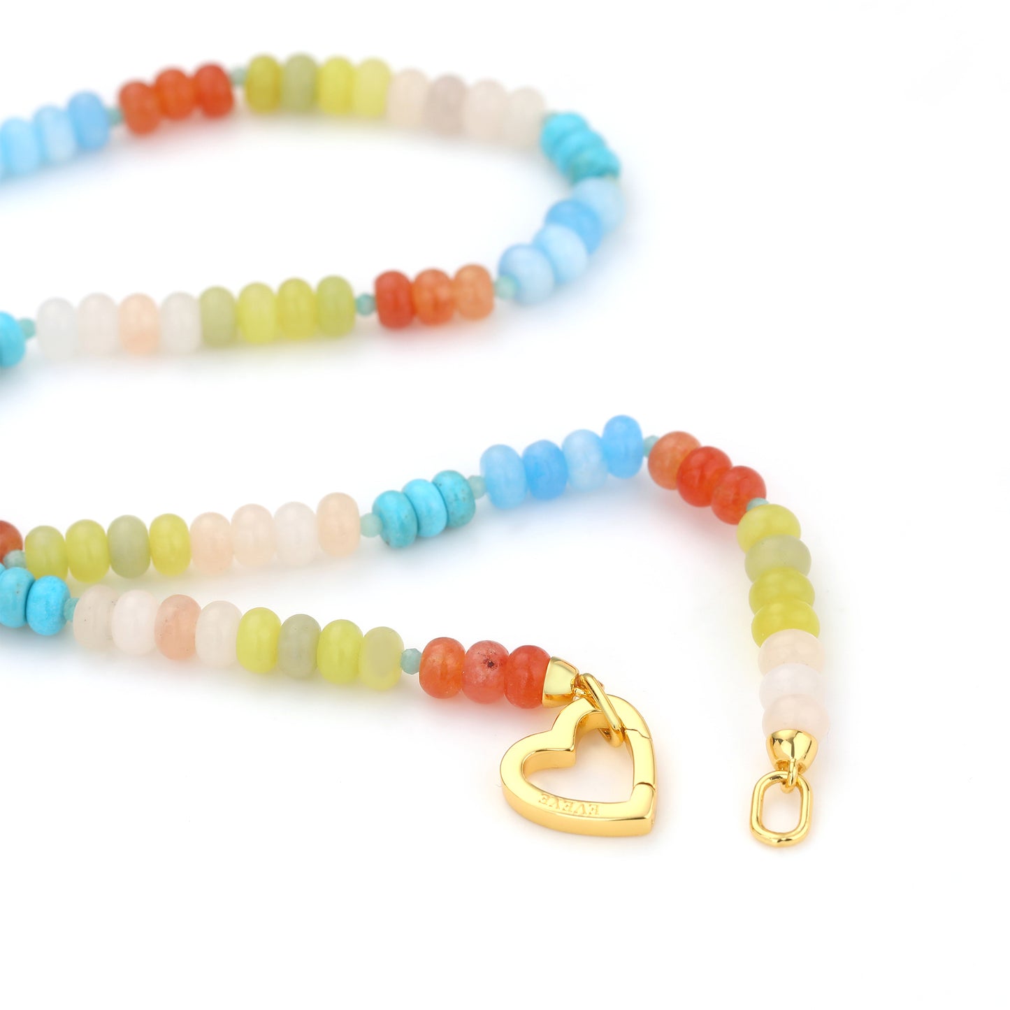 MULTI COLOR SEMI PRECIOUS BEAD NECKLACE WITH HEART LOCK