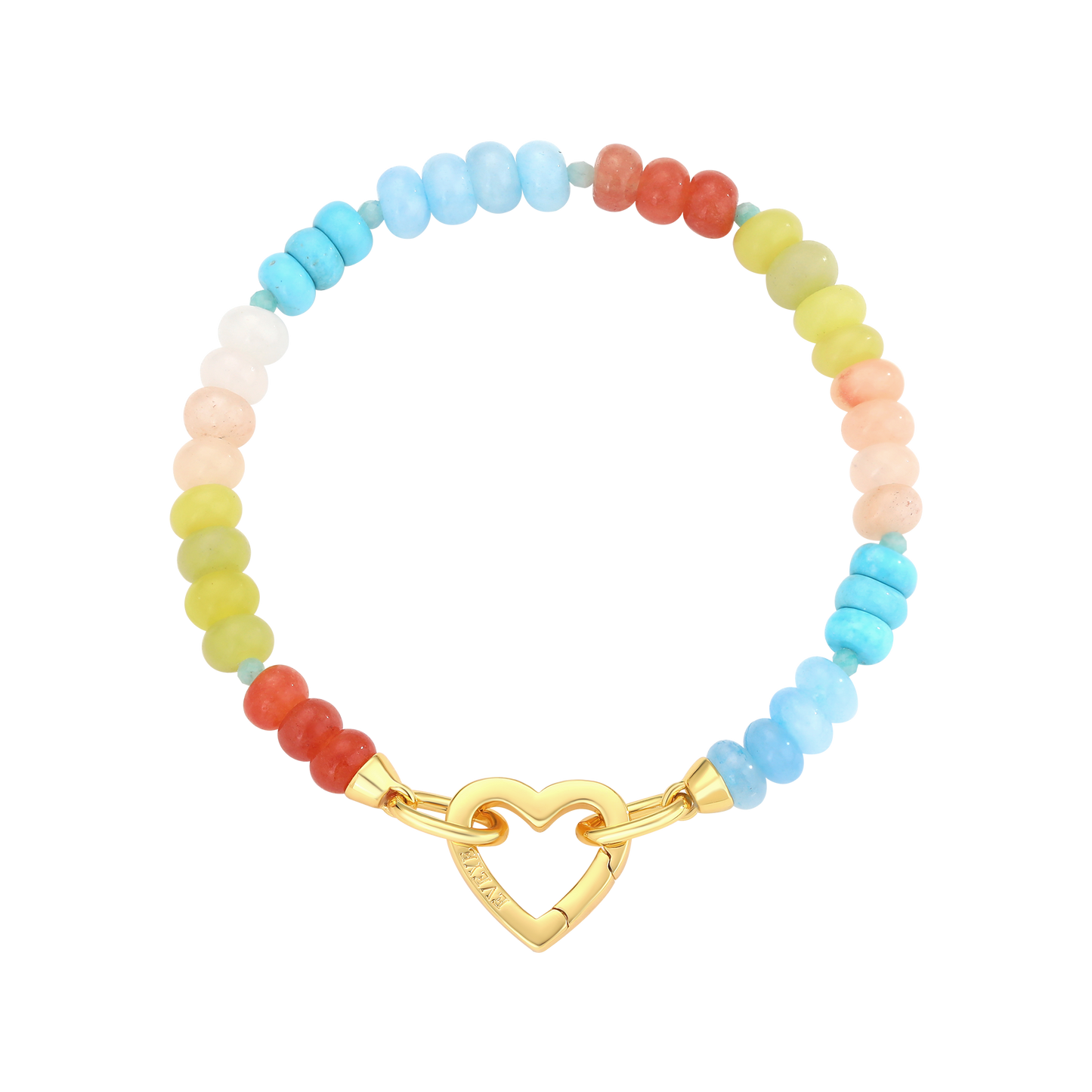MULTI COLOR SEMI PRECIOUS BEAD BRACELET WITH HEART LOCK