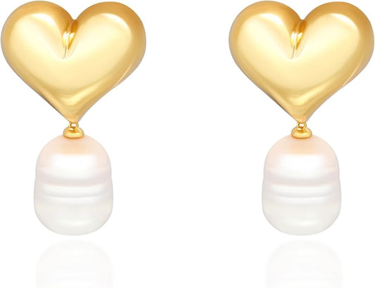 Pearl Drop Dome Heart Earrings