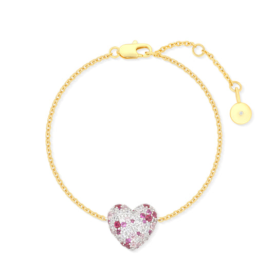 PINK STONE CRYSTAL PAVE HEART BRACELET