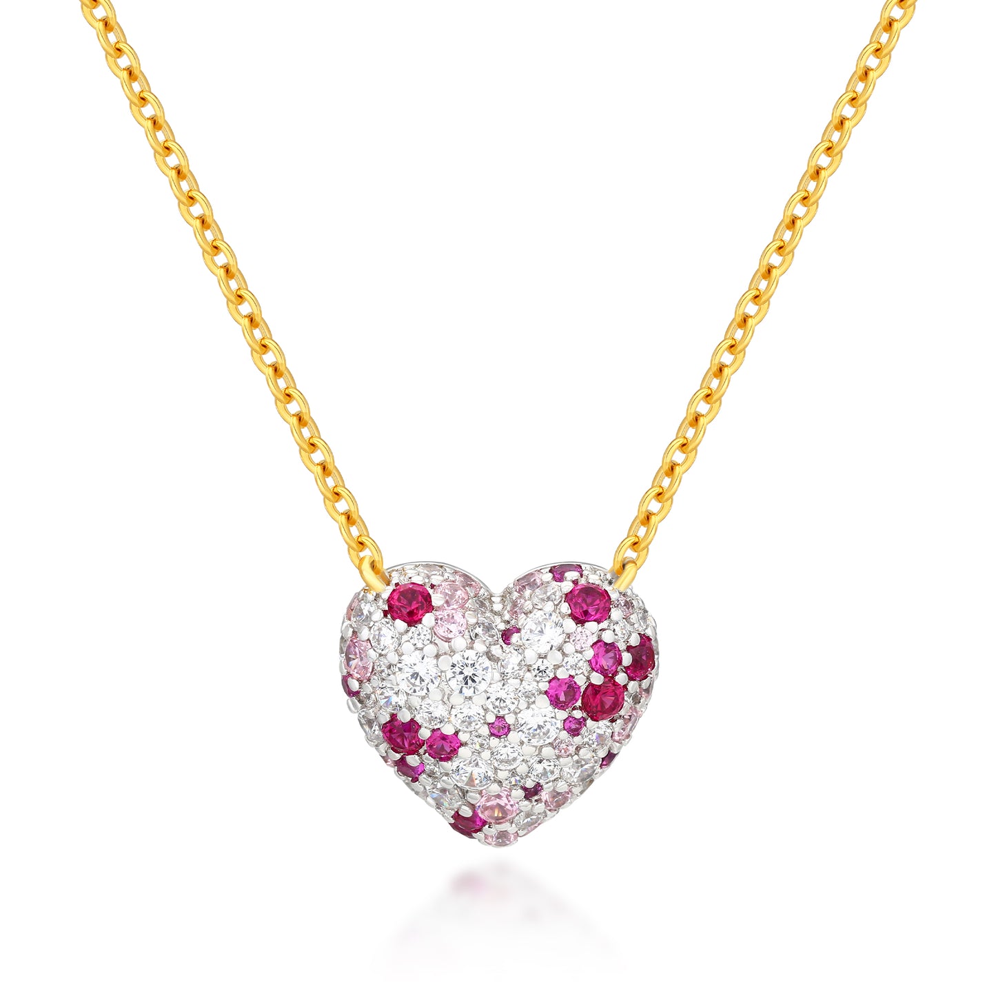 PINK STONE CRYSTAL PAVE HEART NECKLACE