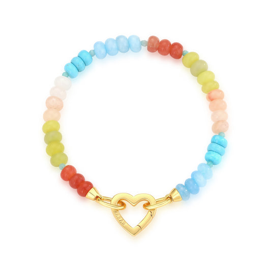 MULTI COLOR SEMI PRECIOUS BEAD BRACELET WITH HEART LOCK