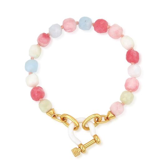 SEMI PRECIOUS BEADED BRACELET WITH HORSE SHOE LOCK