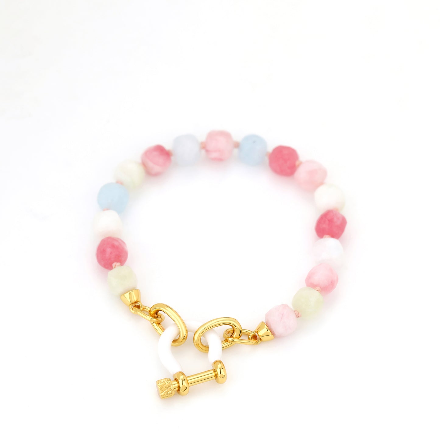 SEMI PRECIOUS BEADED BRACELET WITH HORSE SHOE LOCK