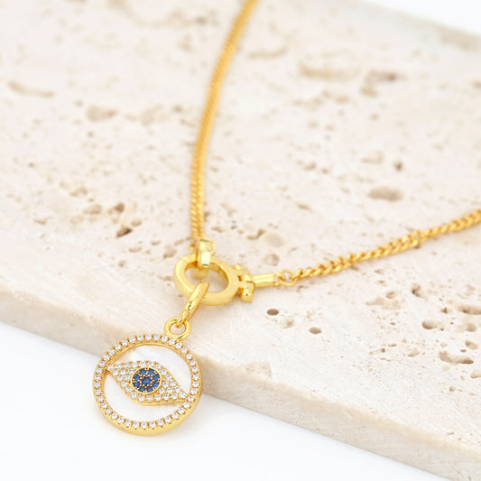 EVIL EYE NATURAL SHELL  PENDANT NECKLACE