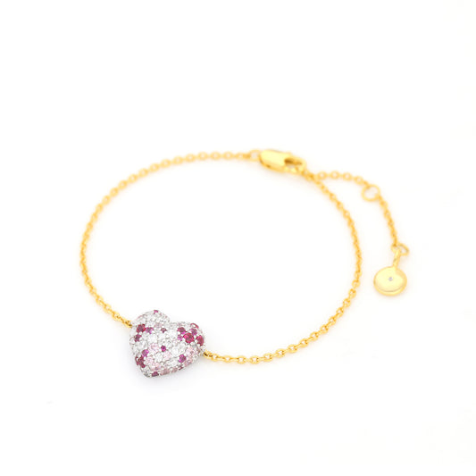 PINK STONE CRYSTAL PAVE HEART BRACELET