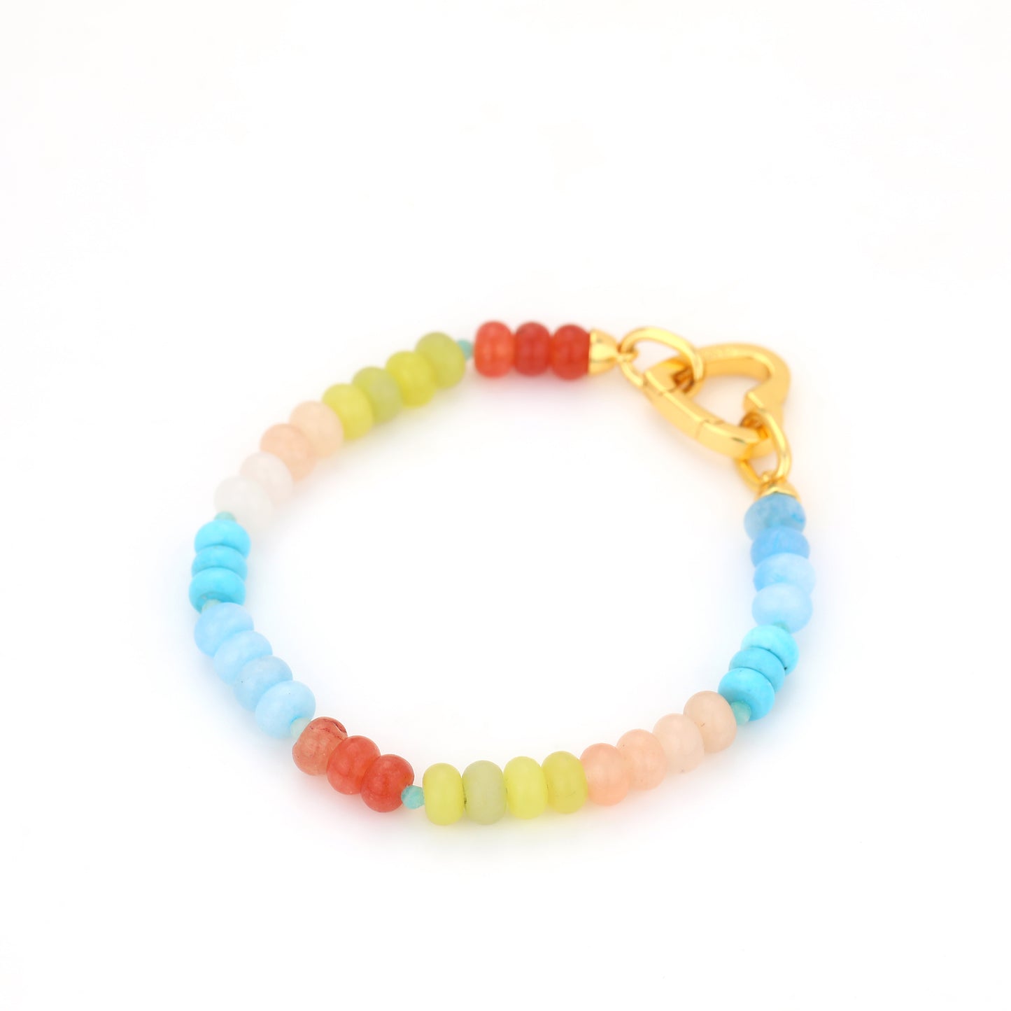 MULTI COLOR SEMI PRECIOUS BEAD BRACELET WITH HEART LOCK