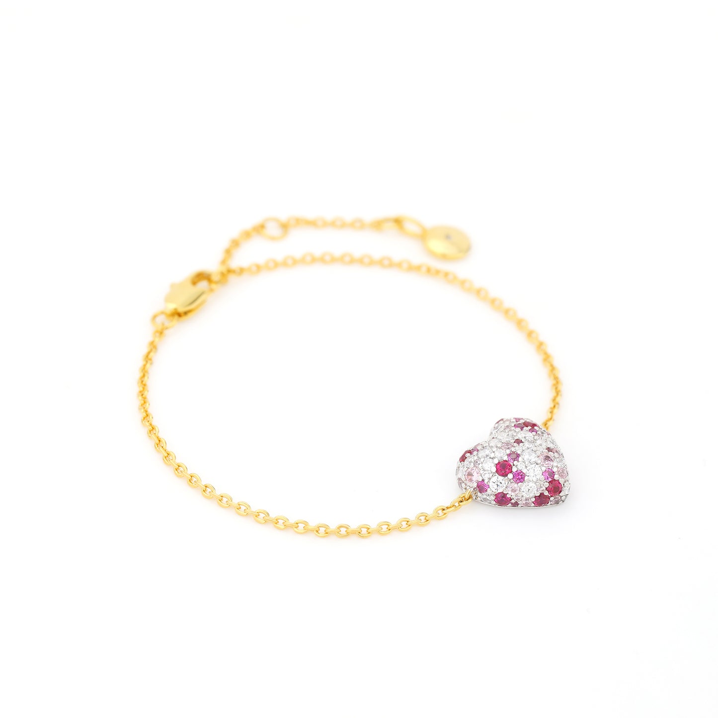 PINK STONE CRYSTAL PAVE HEART BRACELET
