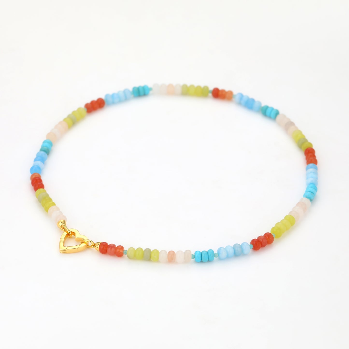 MULTI COLOR SEMI PRECIOUS BEAD NECKLACE WITH HEART LOCK