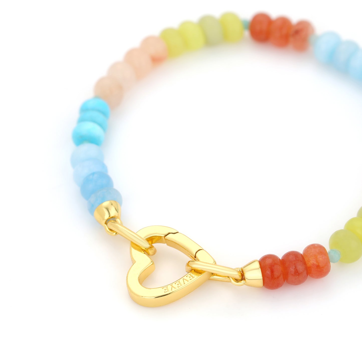 MULTI COLOR SEMI PRECIOUS BEAD BRACELET WITH HEART LOCK