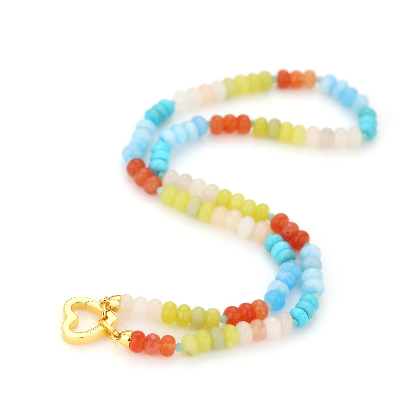 MULTI COLOR SEMI PRECIOUS BEAD NECKLACE WITH HEART LOCK