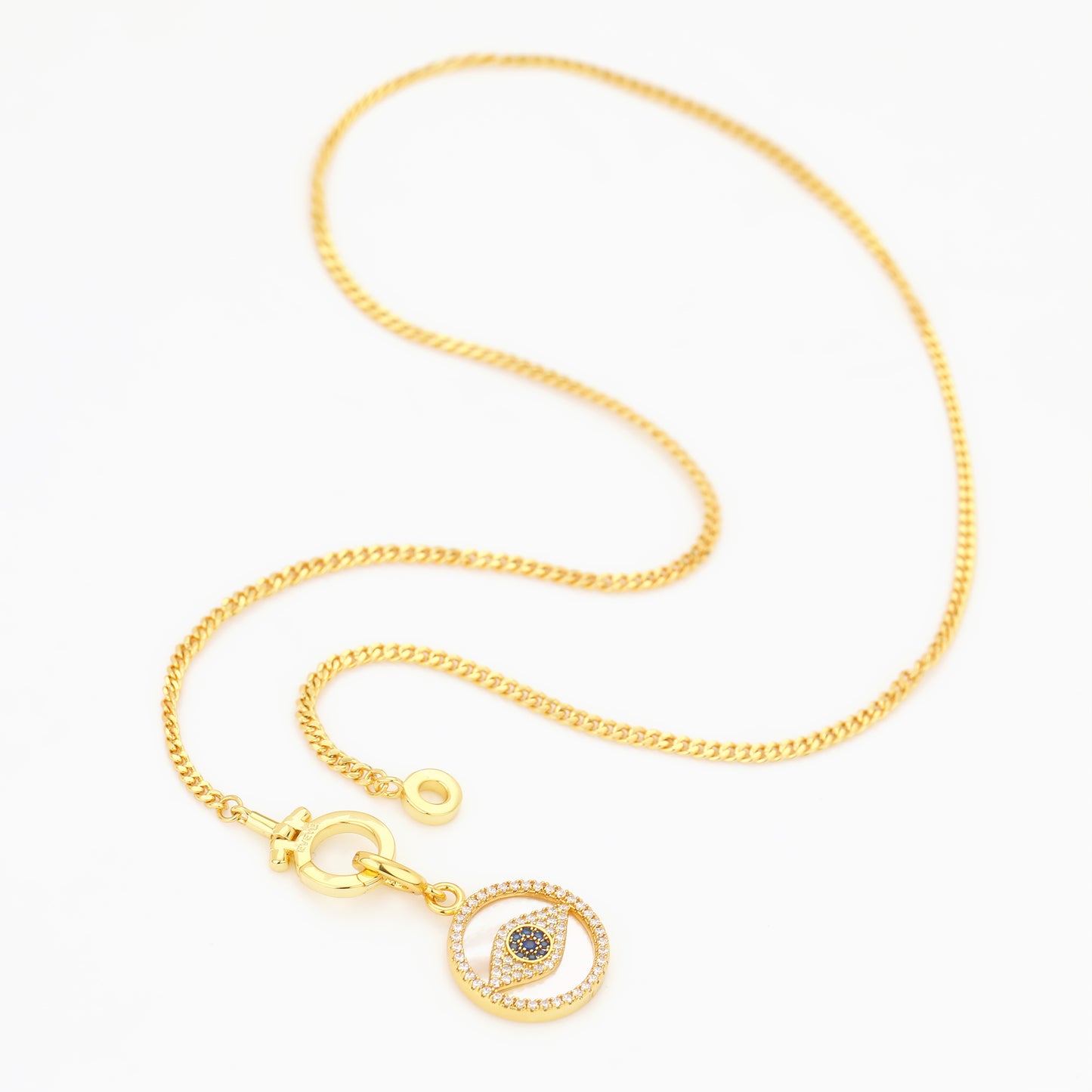 EVIL EYE NATURAL SHELL  PENDANT NECKLACE