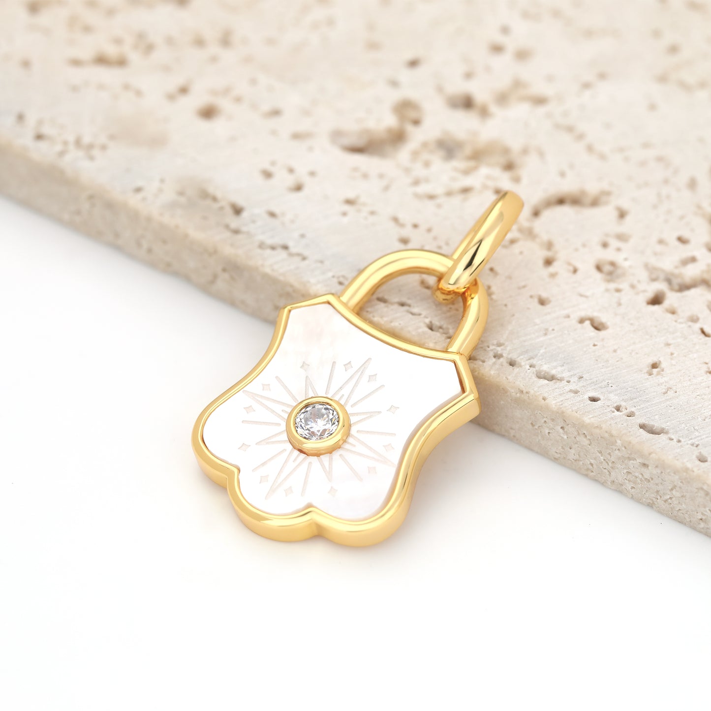 PADLOCK CHARM PENDANT WITH MOTHER OF PEARL
