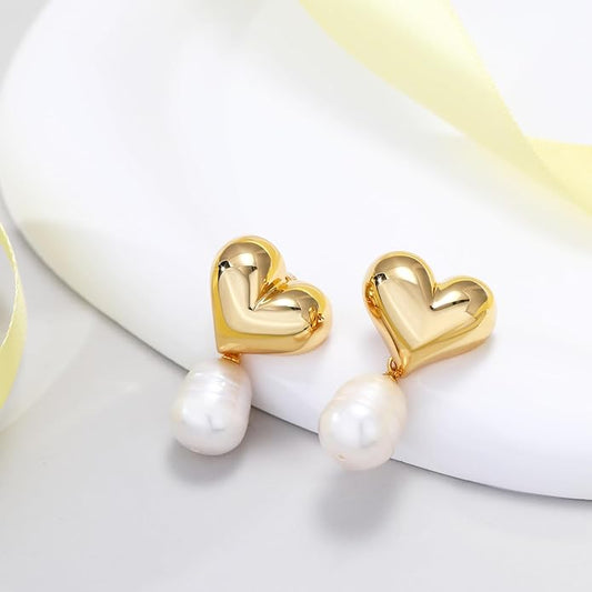 Pearl Drop Dome Heart Earrings