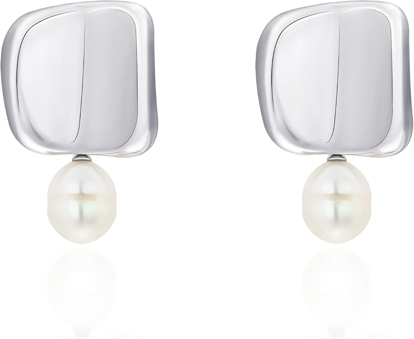 Square Dangle Drop Earrings Pearl Drop